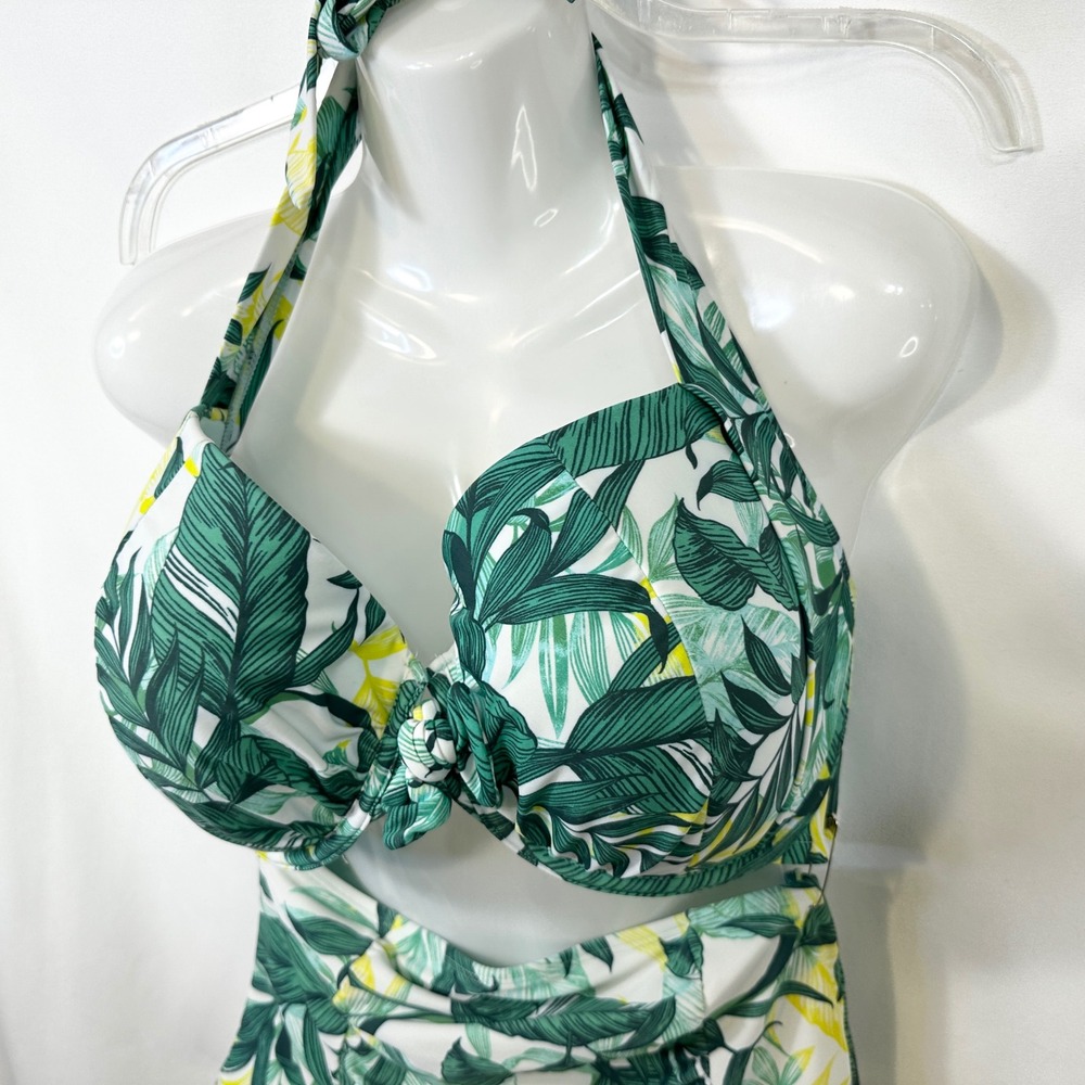 Adore Me Plus Sz 0X 38H Bikini Swimsuit Set Green Tropical Halter High Rise‎ 202 - Picture 5 of 13